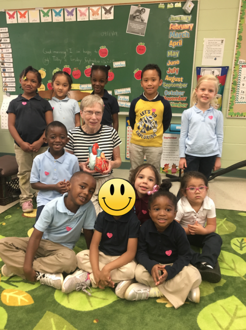 Learning about the heart with Nurse Practitioner, Joan Payne.