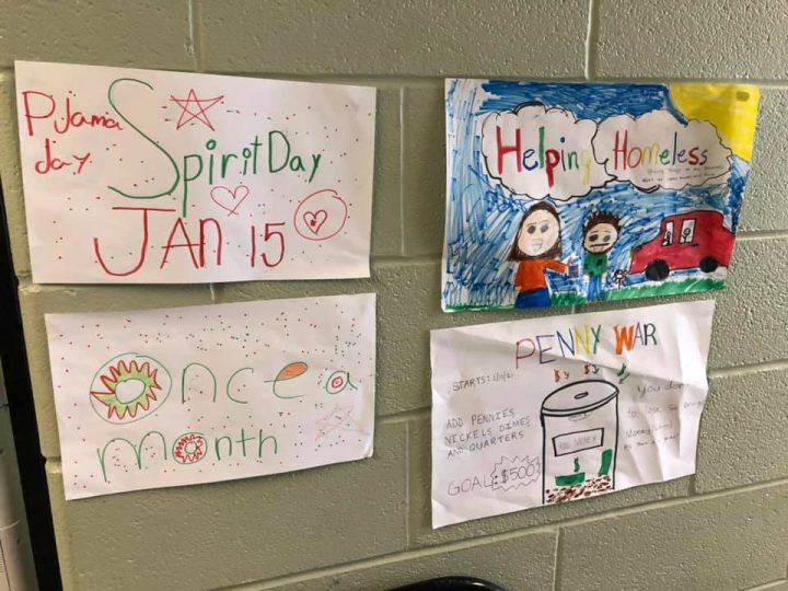 Posters advertising our first spirit day and penny war fundraiser.